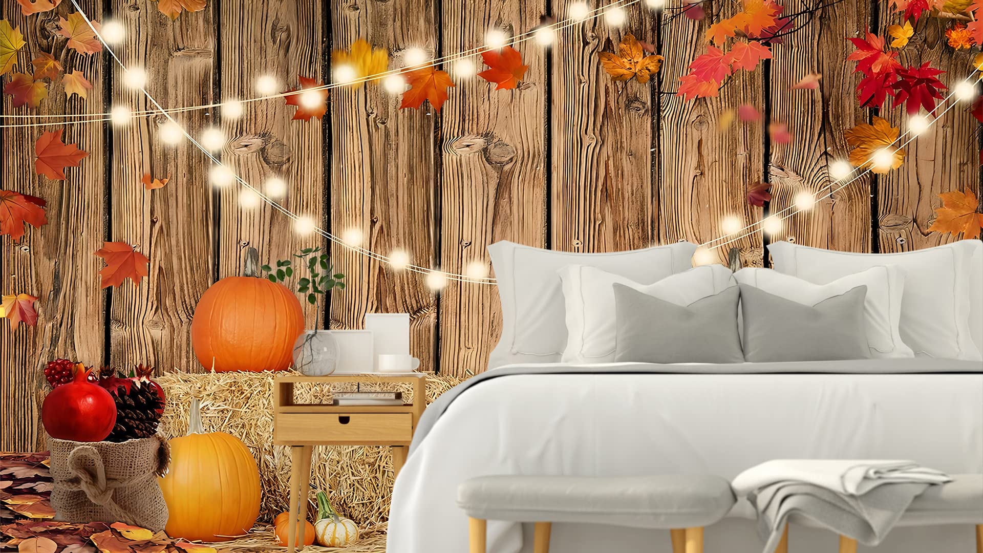 YYNXSY Fall Thanksgiving Photo Backdrop Autumn Retro Board Backdrops Wooden Fence Haystack Pumpkin Photo Background Thanksgiving Party Decorations Studio Photography Props 7X5FT YY-2516