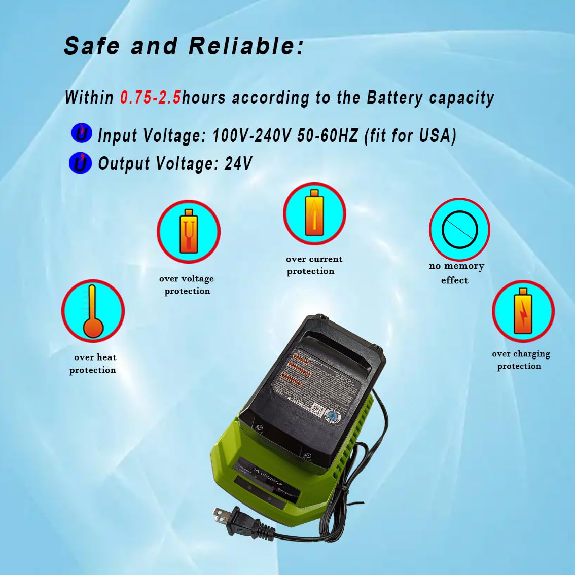 ANOPIW 29862 Replace Greenworks 24v Battery Charger to Charge 24v Lithium Battery 29842 29852 BAG708 BAG711 Battery and Tools 20352 22232 2508302