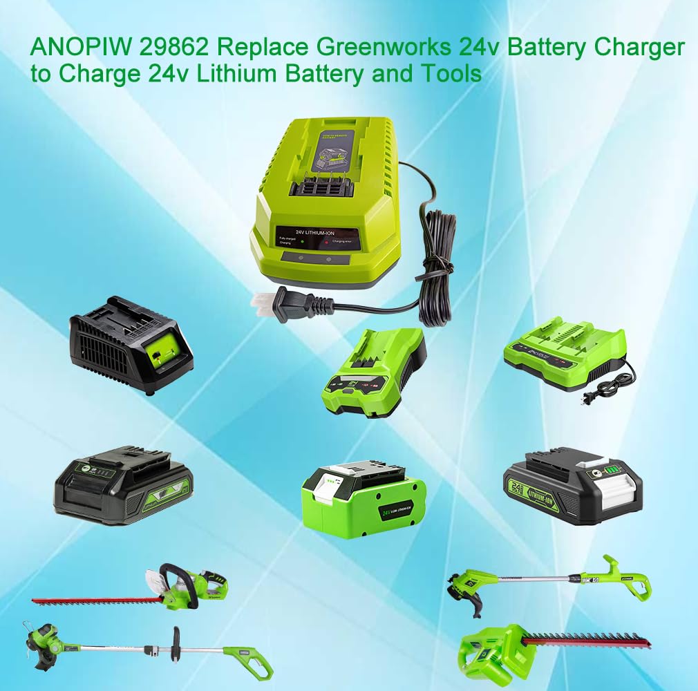 ANOPIW 29862 Replace Greenworks 24v Battery Charger to Charge 24v Lithium Battery 29842 29852 BAG708 BAG711 Battery and Tools 20352 22232 2508302
