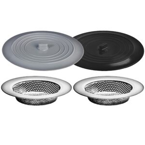 4 pack - 4.5" kitchen sink drain strainers and 6" kitchen sink stoppers set for standard 3-1/2 inch kitchen sink drain