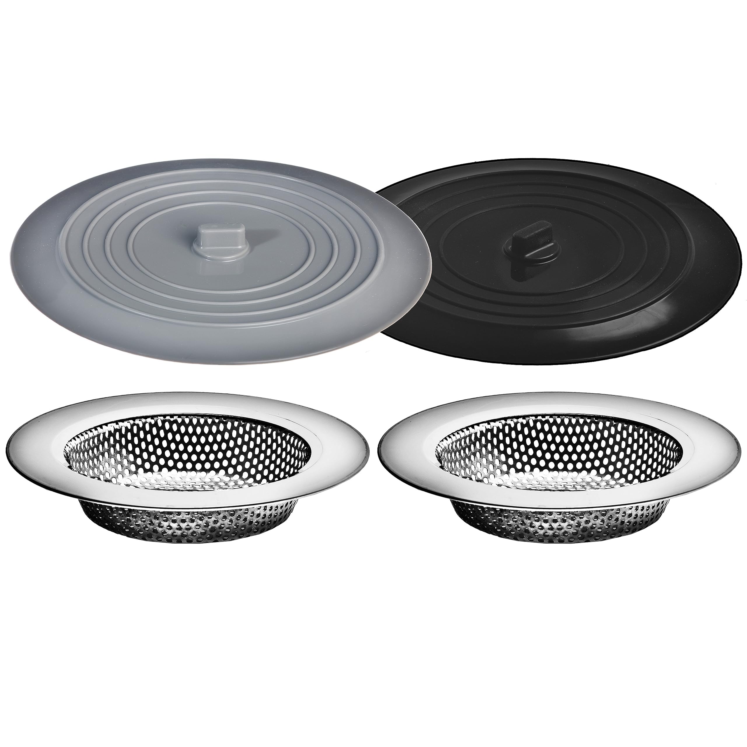 4 Pack - 4.5" Kitchen Sink Drain Strainers and 6" Kitchen Sink Stoppers Set for Standard 3-1/2 Inch Kitchen Sink Drain