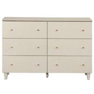 wampat 6 drawers dresser for bedroom, 47.2" wide double dressers with chest of drawers, modern beige wood closet storage organizer with gold knobs & solid legs for kids baby room, nursery