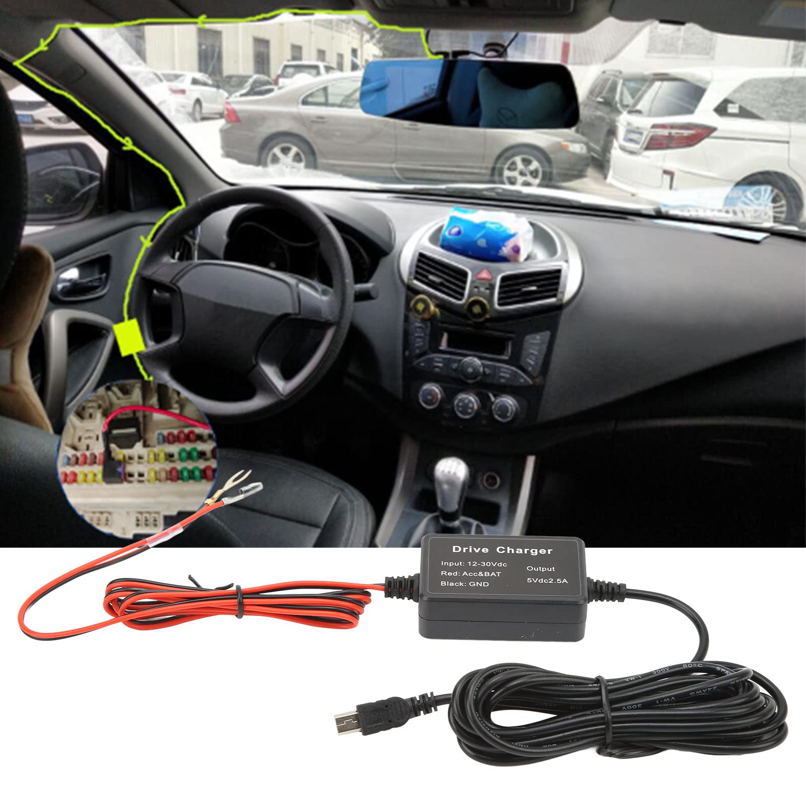 Yctze Dash Cam Hardwire Kit Mini USB Adapter 12V‑30V to Dash Cam Hardwire Kit Mini USB Hard Wire Kit Dashcam Hardwiring Kit Car Dash Camera Hard Wire