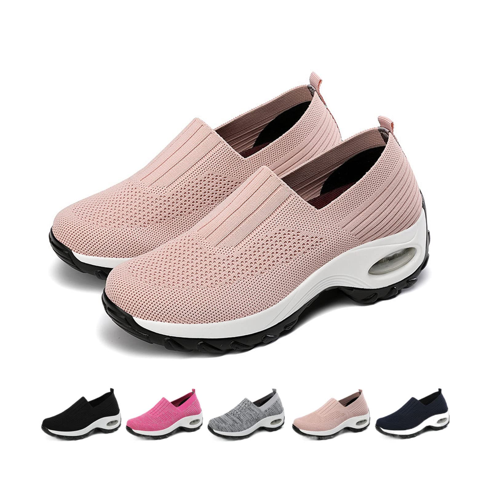 Womens Sneakers-Air Go-Walk Air Cushion Trainers, 2023 New Women's Orthopedic Platform Arch Sneakers, Breathable Mesh Air Cushion Non-Slip Walking Shoes, Best Arch Support Shoes for Women, A-pink, 8.5