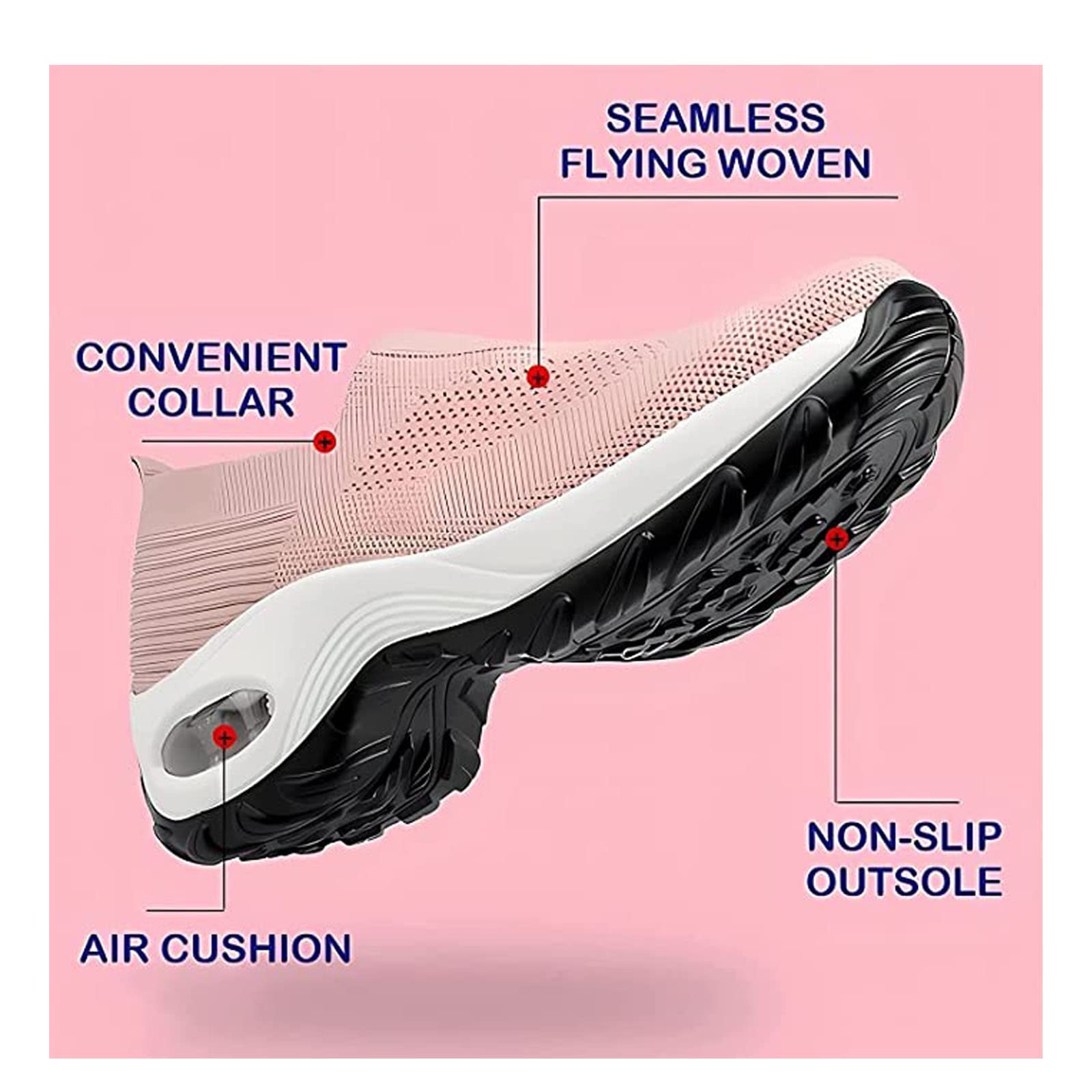 Womens Sneakers-Air Go-Walk Air Cushion Trainers, 2023 New Women's Orthopedic Platform Arch Sneakers, Breathable Mesh Air Cushion Non-Slip Walking Shoes, Best Arch Support Shoes for Women, A-pink, 8.5