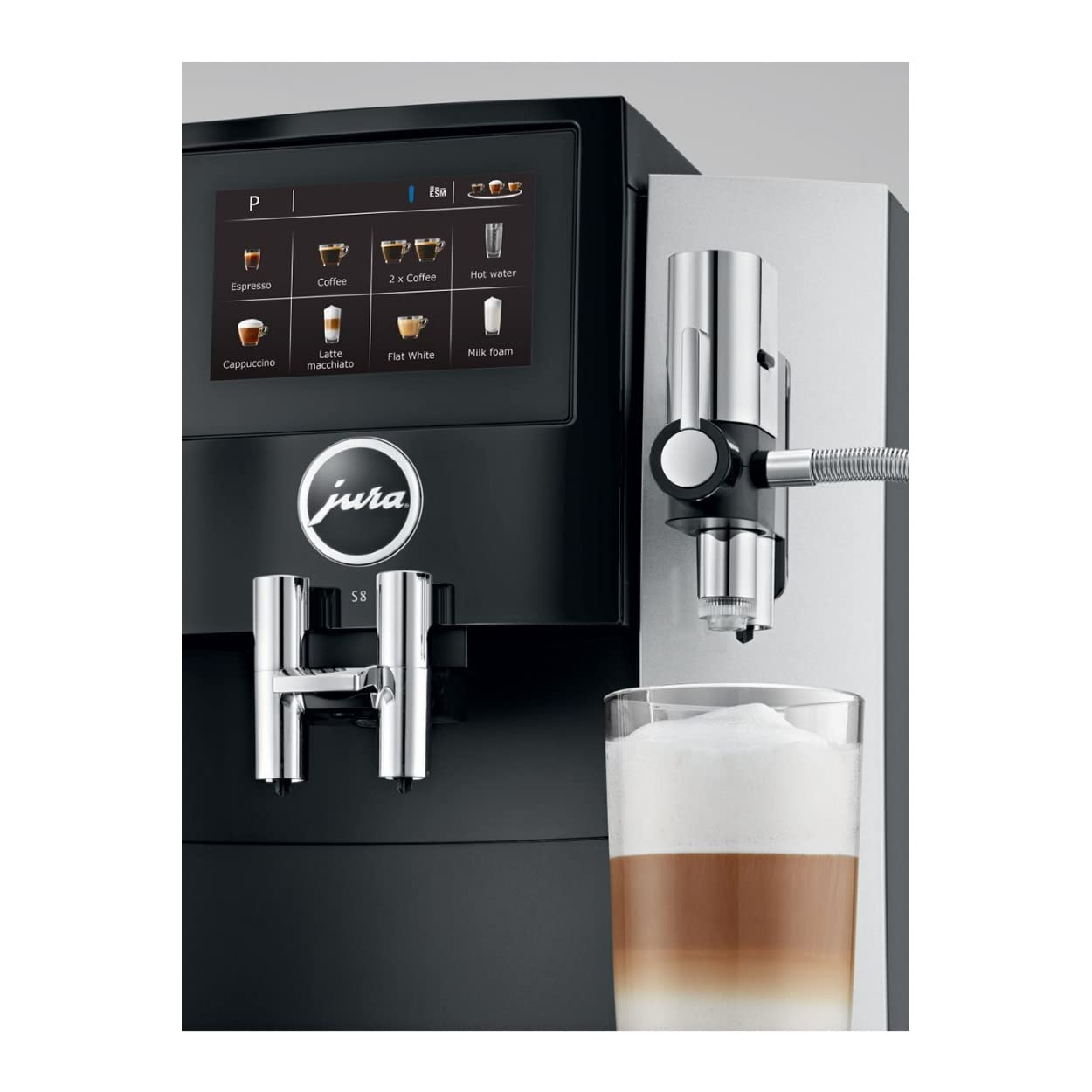 Jura S8 64 oz Water Capacity, 10 oz Bean Capacity, 15 Types of Drinks Automatic Coffee Machine (Moonlight Silver, Renewed)