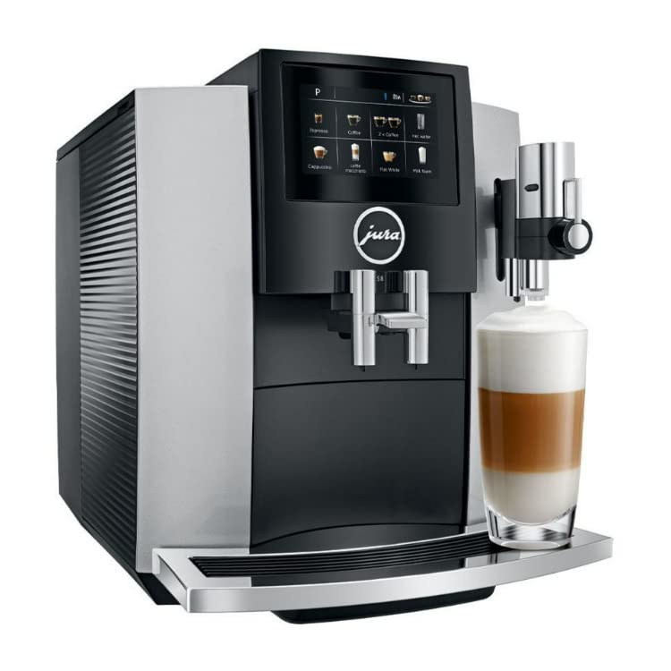 Jura S8 64 oz Water Capacity, 10 oz Bean Capacity, 15 Types of Drinks Automatic Coffee Machine (Moonlight Silver, Renewed)