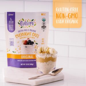 Organic Overnight Oats with Chia, Flax, & Hemp, Gluten-Free Oatmeal with 7g of Protein, 12oz Bag