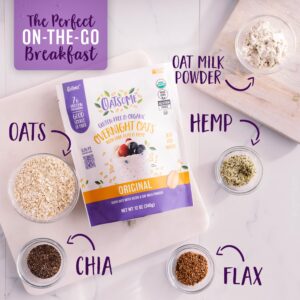 Organic Overnight Oats with Chia, Flax, & Hemp, Gluten-Free Oatmeal with 7g of Protein, 12oz Bag