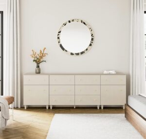 wampat 8 drawers dresser chests for bedroom, 3-in-1 modern beige wood closet storage organizer furniture with door and adjustable shelves for kids room, nursery, 94.4x15.3x32.4