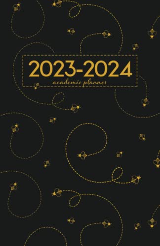 Academic Planner 2023-2024 Small | Cute Little Bumble Bees Buzzing on Black: July - June | Weekly & Monthly | US Federal Holidays and Moon Phases