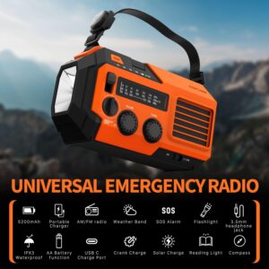 FosPower Emergency Weather Radio (Model A6) NOAA/AM/FM with 18500mWh Portable Power Bank, USB/Solar/Hand Crank Charging, Battery Operated, SOS Alarm & Flashlight for Indoor/Outdoor Emergency