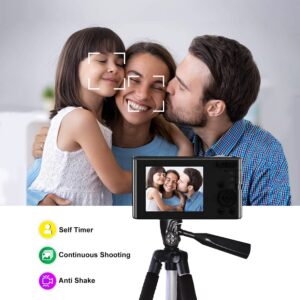 eDealz 4K Compact Point & Shoot Digital Camera, 48MP, 16X Digital Zoom, 2.8" Screen & 32GB SD Card, Card Reader, 6" Tripod & 6PC Card Holder Vlogging Camera for Kids Teens Students Boys Girl (Black)