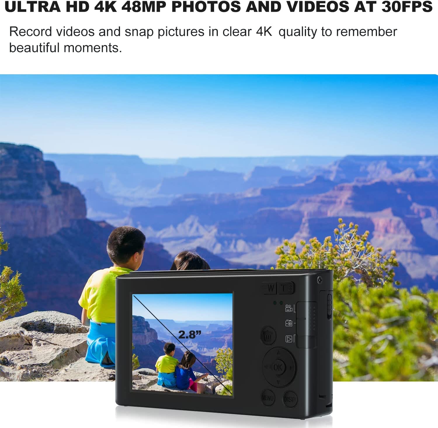 eDealz 4K Compact Point & Shoot Digital Camera, 48MP, 16X Digital Zoom, 2.8" Screen & 32GB SD Card, Card Reader, 6" Tripod & 6PC Card Holder Vlogging Camera for Kids Teens Students Boys Girl (Black)
