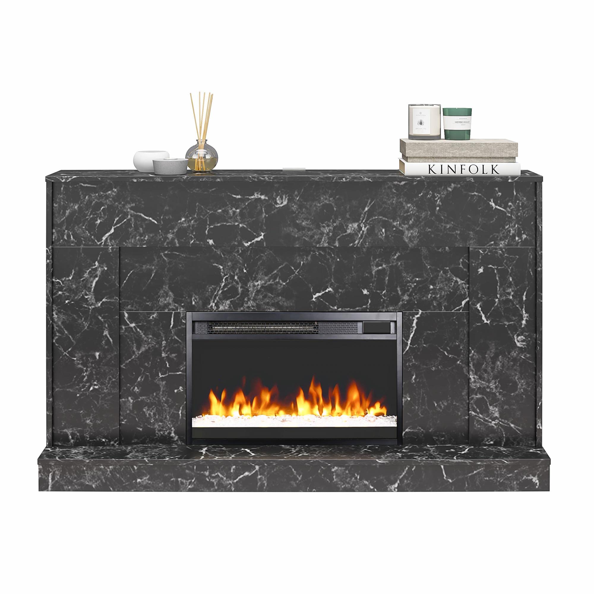 CosmoLiving by Cosmopolitan Liberty Mantel Fireplace, Black Marble