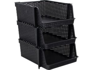 advantus nest and stack open lid storage bin, black, 3/pack (39221)