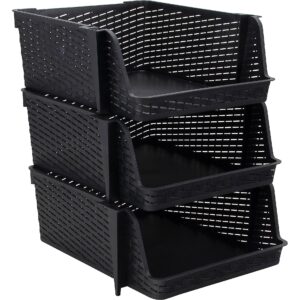 Advantus Nest and Stack Open Lid Storage Bin, Black, 3/Pack (39221)