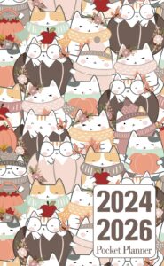 pocket planner 2024-2026: 3 year monthly calendar for purse from january 2024 up to december 2026 with holidays, cat cover.