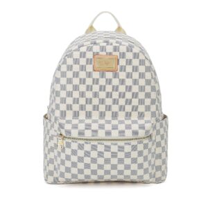 FR Fashion Co. 21" Women's Checkered Leather Backpack White