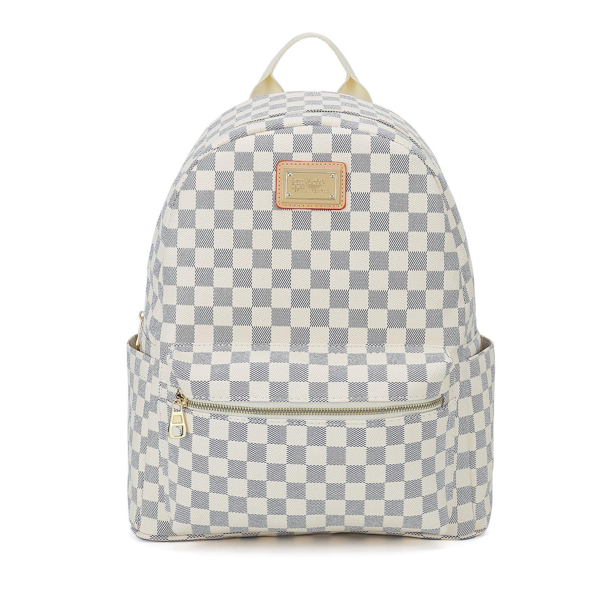 FR Fashion Co. 21" Women's Checkered Leather Backpack White