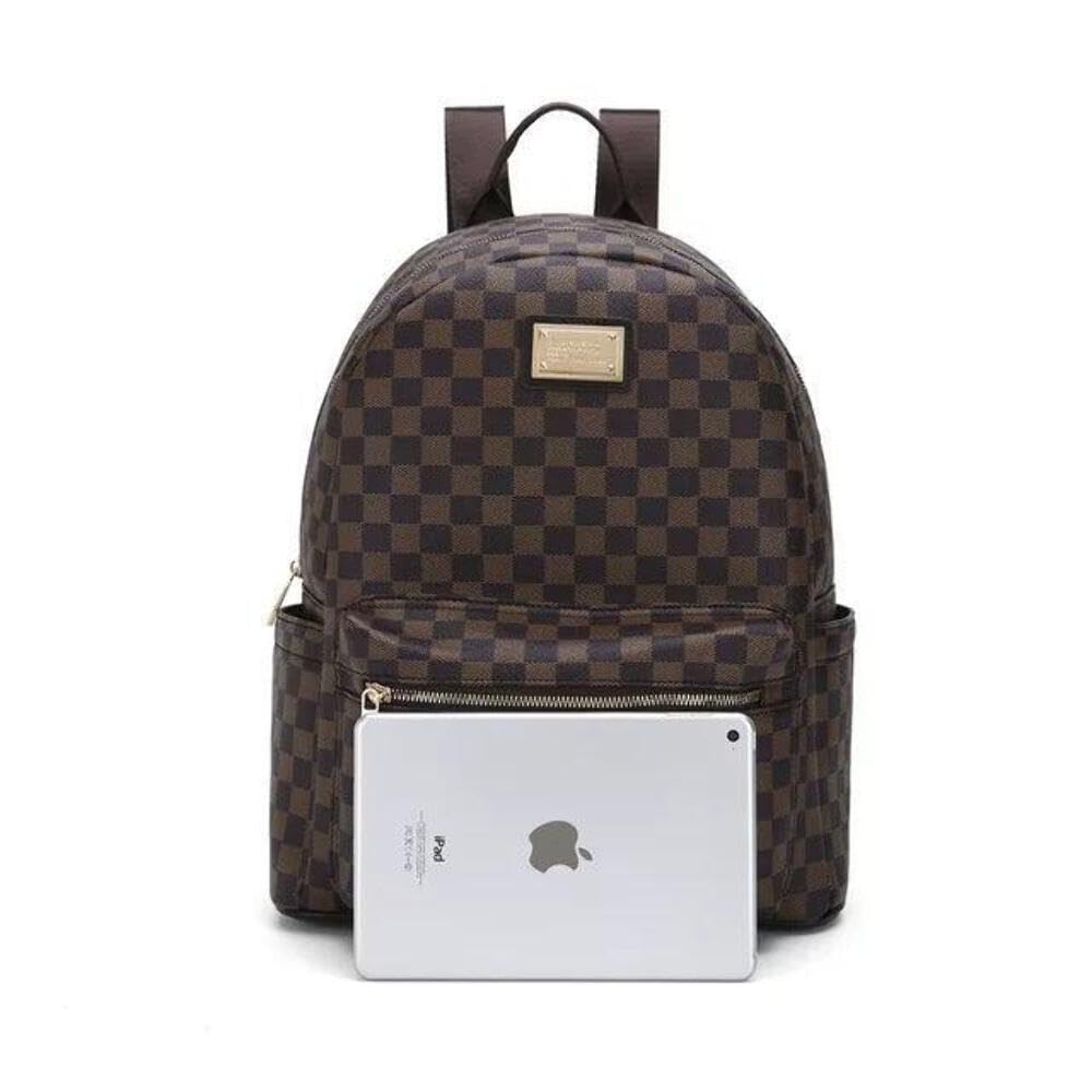 FR Fashion Co. 21" Women's Checkered Leather Backpack White