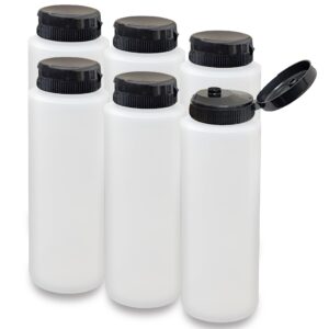 ljdeals 6 Pack 8 oz Plastic Squeeze bottles with Black Flip Top Caps, Wide Mouth for Condiment, Sauces, Multi Purpose, Refillable, Empty Bottles, BPA Free, Made in USA