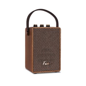 Fuse Andle Vintage Retro Bluetooth Speaker with Vegan Leather Handle | Portable Speaker with Smartphone Connection | USB & AUX Input | Stylish Brown Wood Exterior