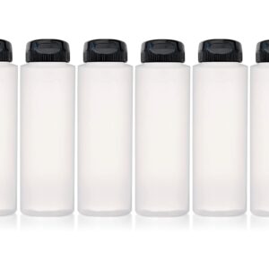ljdeals 6 Pack 8 oz Plastic Squeeze bottles with Black Flip Top Caps, Wide Mouth for Condiment, Sauces, Multi Purpose, Refillable, Empty Bottles, BPA Free, Made in USA