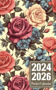 2024-2026 pocket calendar: 3 year monthly planner for purse from january 2024 to december 2026, flower cover.