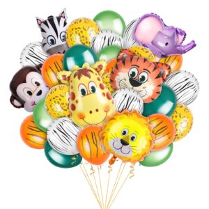 30 pieces jungle safari birthday party decorations, 6 pack giant safari animal balloons, 24 pcs 12 inch jungle animal print balloons for wild one birthday party, baby shower, zoo party decorations