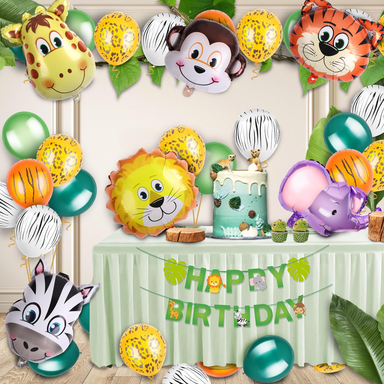 30 Pieces Jungle Safari Birthday Party Decorations, 6 Pack Giant Safari Animal Balloons, 24 Pcs 12 Inch Jungle Animal Print Balloons for Wild One Birthday Party, Baby Shower, Zoo Party Decorations