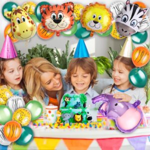 30 Pieces Jungle Safari Birthday Party Decorations, 6 Pack Giant Safari Animal Balloons, 24 Pcs 12 Inch Jungle Animal Print Balloons for Wild One Birthday Party, Baby Shower, Zoo Party Decorations