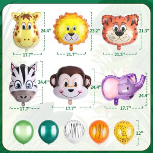 30 Pieces Jungle Safari Birthday Party Decorations, 6 Pack Giant Safari Animal Balloons, 24 Pcs 12 Inch Jungle Animal Print Balloons for Wild One Birthday Party, Baby Shower, Zoo Party Decorations