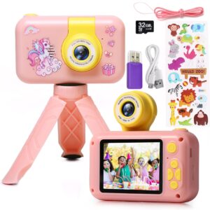 kids camera,2.4in ips screen digital camera,180°flip lens camera,children selfie camera with playback game,christmas/birthday gift for 4 5 6 7 8 9 10 11 year old girl boy (pink)