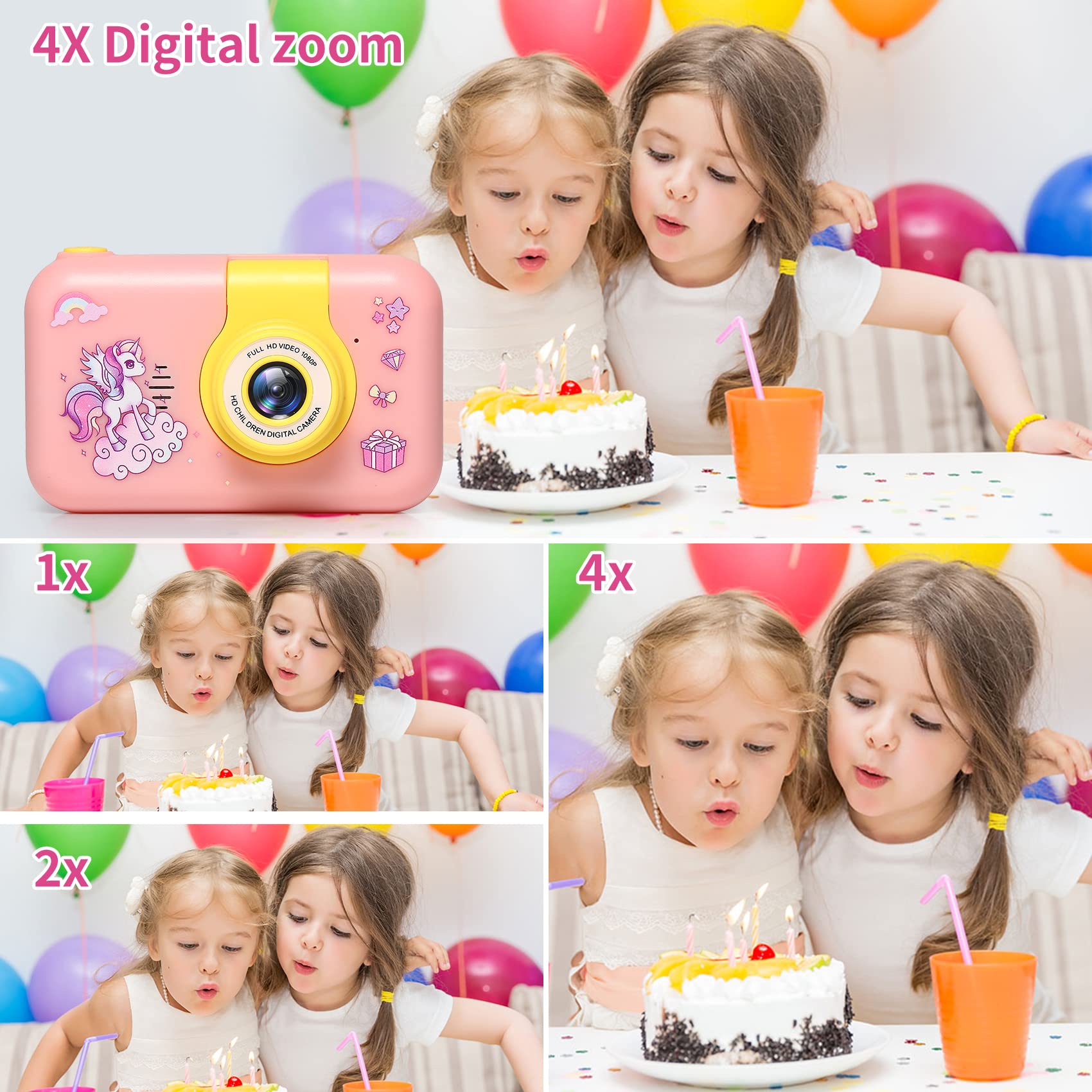 Kids Camera,2.4in IPS Screen Digital Camera,180°Flip Lens Camera,Children Selfie Camera with Playback Game,Christmas/Birthday Gift for 4 5 6 7 8 9 10 11 Year Old Girl Boy (Pink)