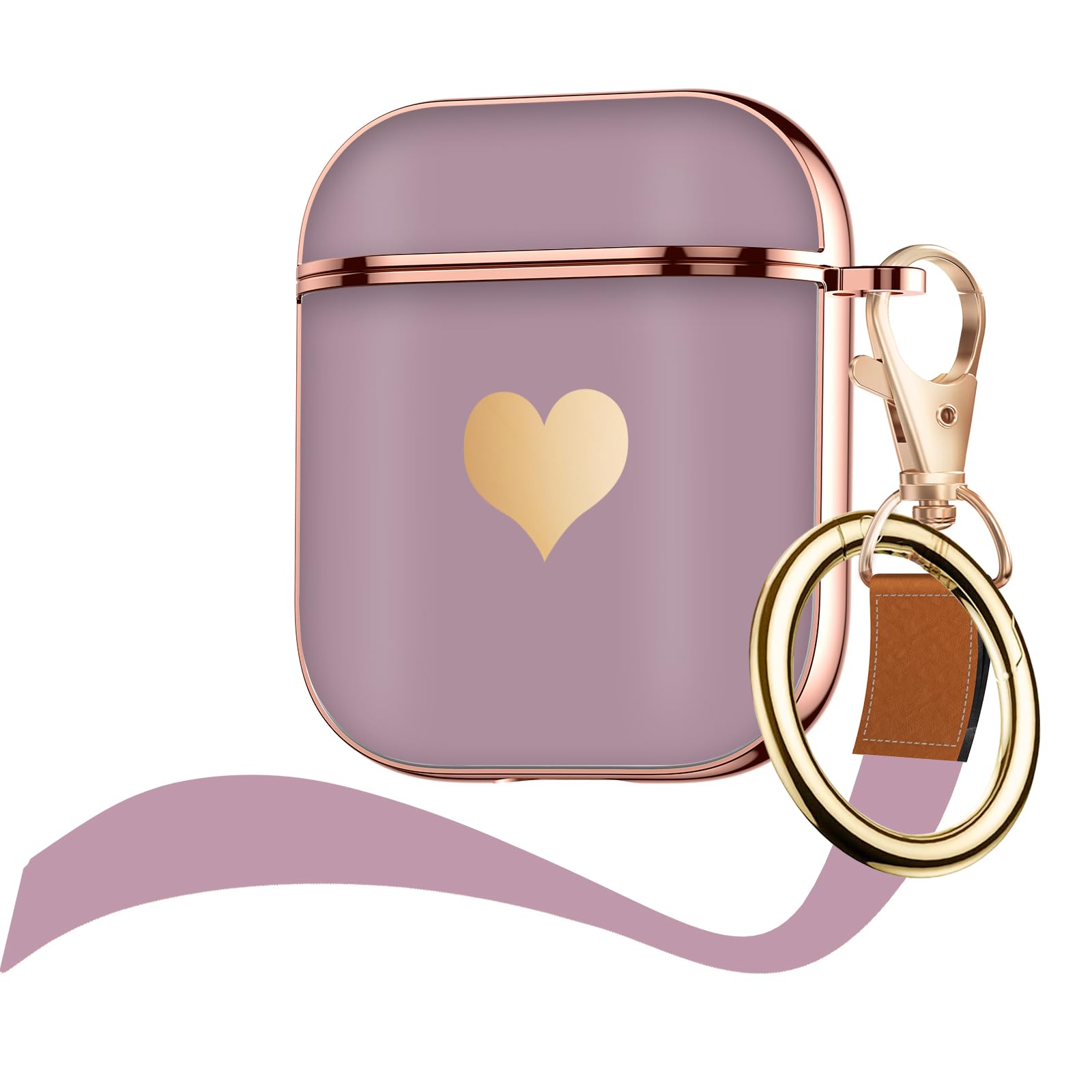 Maxjoy Compatible with Airpods Case,for Airpods 2nd Generation Case Cute Electroplating with Gold Heart Pattern with Lanyard Shockproof Cover for Girls Woman Airpods 2 &11-Light Purple