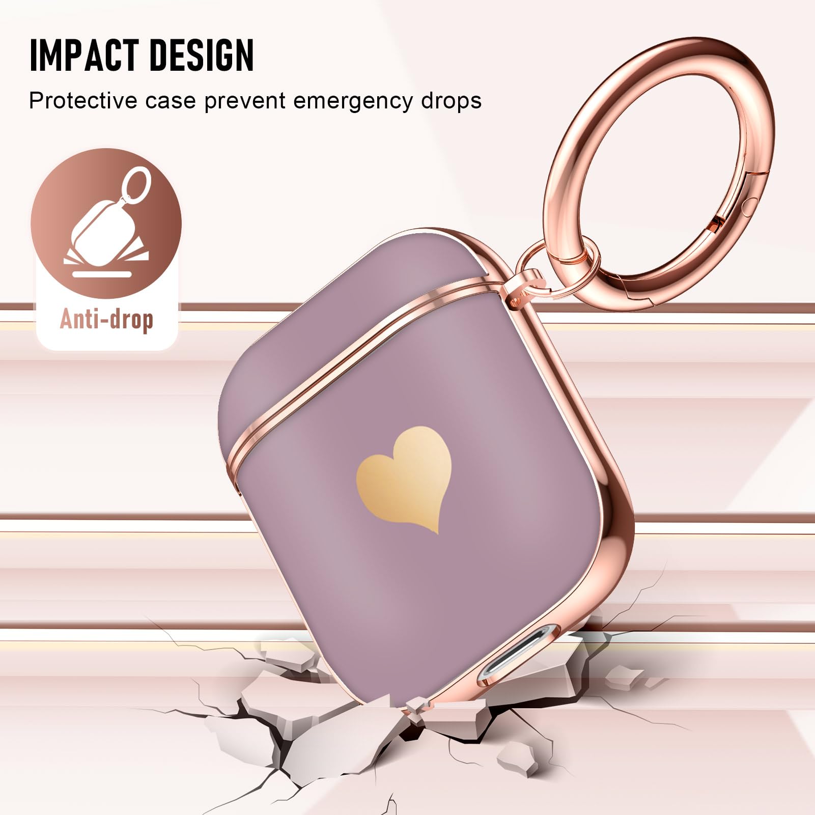 Maxjoy Compatible with Airpods Case,for Airpods 2nd Generation Case Cute Electroplating with Gold Heart Pattern with Lanyard Shockproof Cover for Girls Woman Airpods 2 &11-Light Purple