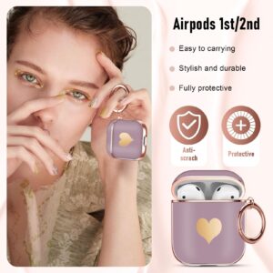 Maxjoy Compatible with Airpods Case,for Airpods 2nd Generation Case Cute Electroplating with Gold Heart Pattern with Lanyard Shockproof Cover for Girls Woman Airpods 2 &11-Light Purple