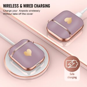 Maxjoy Compatible with Airpods Case,for Airpods 2nd Generation Case Cute Electroplating with Gold Heart Pattern with Lanyard Shockproof Cover for Girls Woman Airpods 2 &11-Light Purple