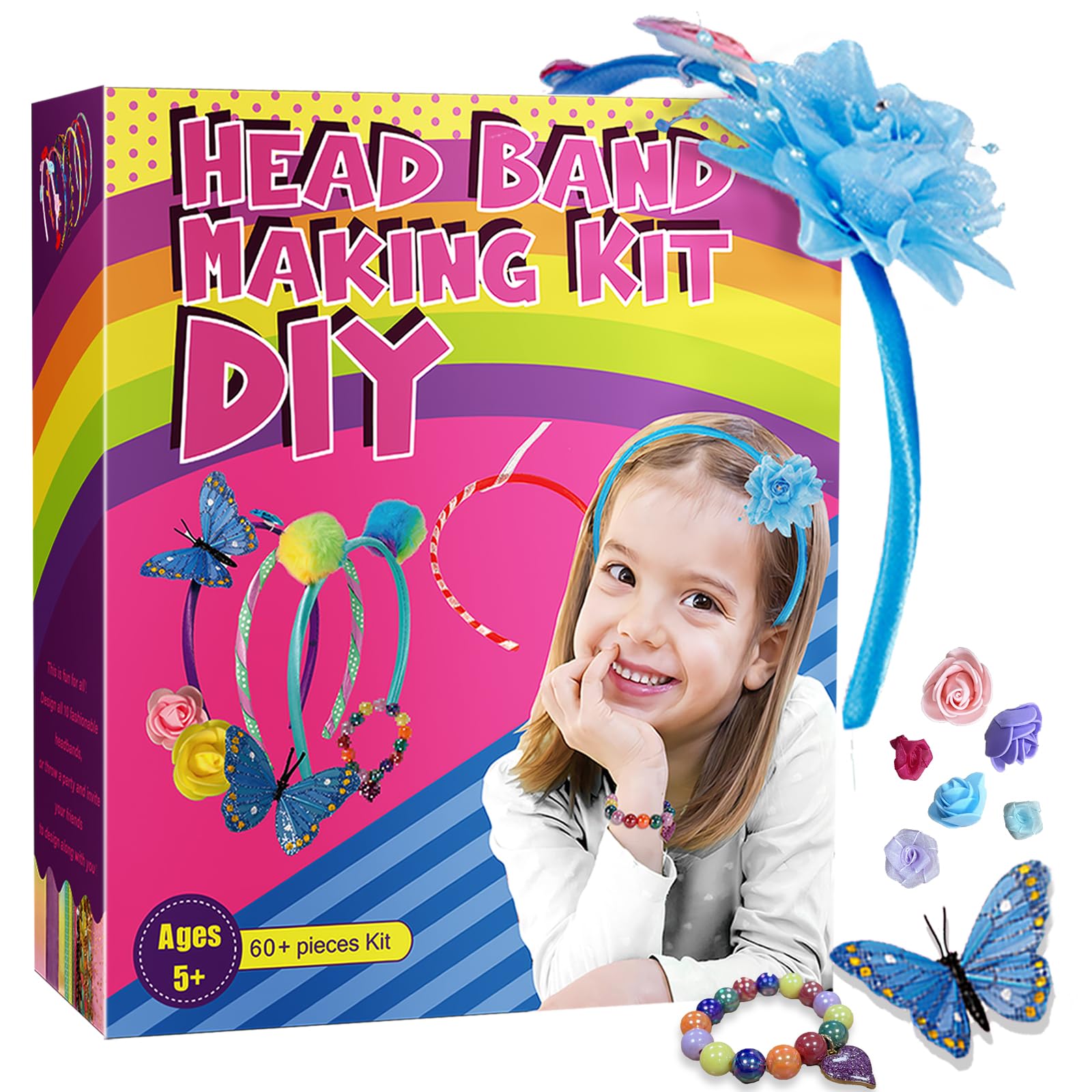 Headband Making Kit for Girls, Make Your Own Fashion Headbands, Arts & Crafts Gift for Ages 5 6 7 8 9 10 11 12 Year Old Kids, Birthday Holiday Gift for Girls Ideas, DIY Toy Gifts for Ages 5-12