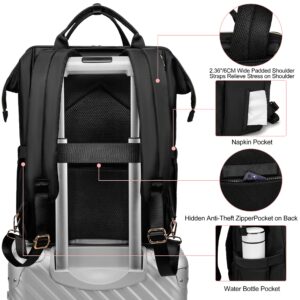 CAFELE Laptop Backpack Women Men,17.3 Inches Wide Open Large USB Charging Port Nurse Backpack, Doctor Teacher College Travel Shoulder Purse Bag,Quilted Black