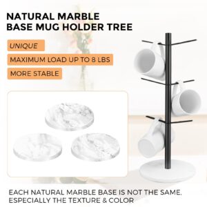 RIKBVOM Marble Mug Holder Tree, Coffee Cup Holder with 6 Hooks, Upgraded Stable Metal Coffee Mug Holder Mug Tree Stand Display Rack for Counter Kitchen Cabinet, Coffee Bar Accessories, Cafe Organizer