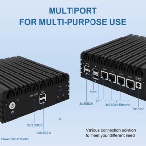 MOGINSOK 2.5GbE Firewall Appliance Mini PC, 12th Gen Intel N100(up to 3.4GHz) Fanless Mini Computer Router with 4xIntel I226 Nics 8GB DDR5 Ram 128GB PCIE 3.0 SSD Support AES-NI