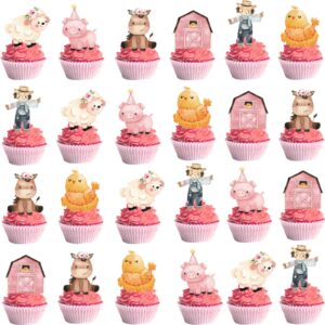 48pcs pink farm animal party cupcake toppers for girls farm animal birthday party decorations farm animal baby shower party supplies
