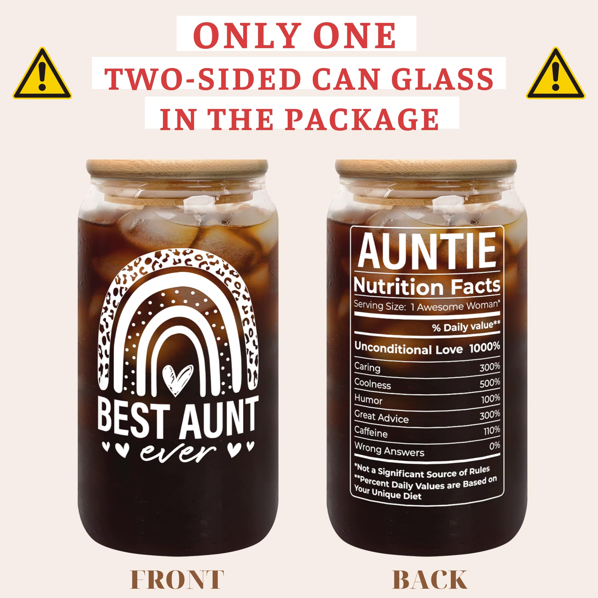 Aunt Gifts - Aunt Gifts from Niece, Nephew - Gifts for Aunt, Auntie Gifts - Aunt Birthday Gift, Mothers Day Gifts for Aunt, Aunt Valentine Gifts - Gifts for New Aunt, To Be Aunt - 16 Oz Can Glass