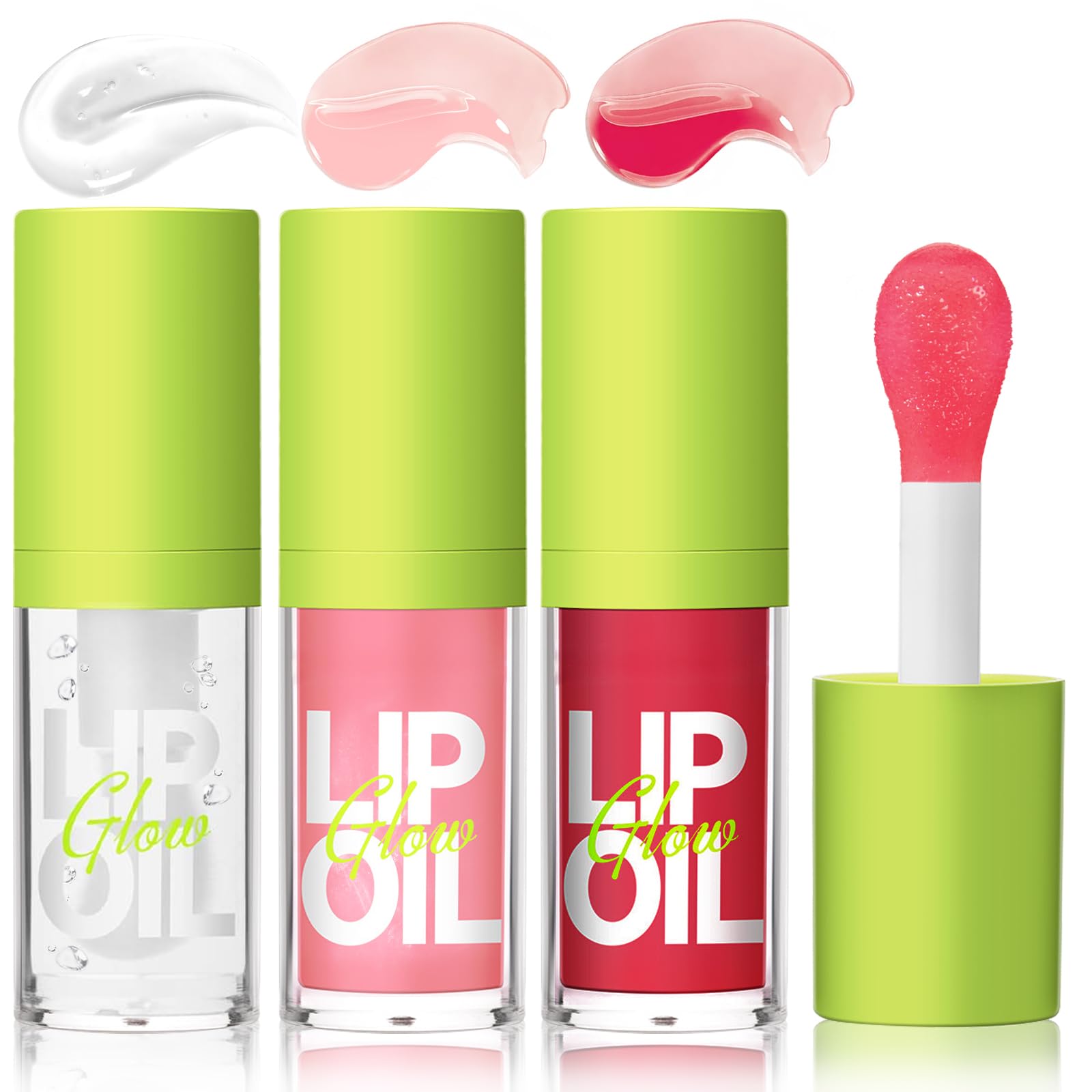 HOSAILY Moisturizing Lip Oil Set, 3 Colors, Big Brush Head, Glossy Finish