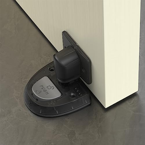 Evka Windproof Door Stopper with Locking Function, Noiseless Floor Door Stop with Adhesive Tapes for No Drilling and Screws for Stronger Mount. (Black, 1pcs)