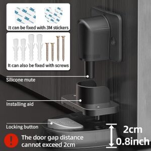 Evka Windproof Door Stopper with Locking Function, Noiseless Floor Door Stop with Adhesive Tapes for No Drilling and Screws for Stronger Mount. (Black, 1pcs)