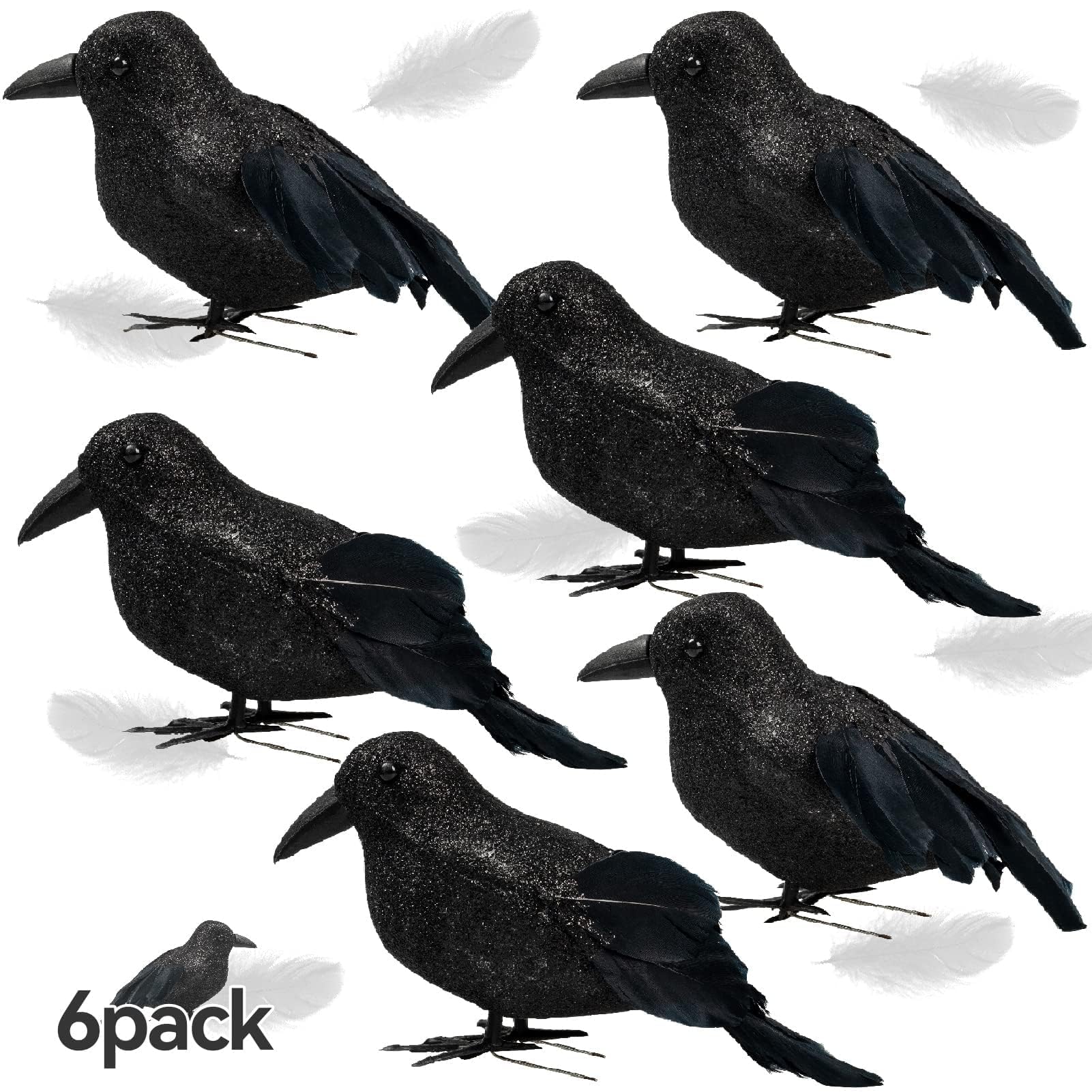 kockuu Crows Halloween Decorations - 6Pcs Halloween Crows Raven Black Birds Glitter Feathered Decor for Halloween Home Tree Garden Yard Indoor Outdoor Decorations