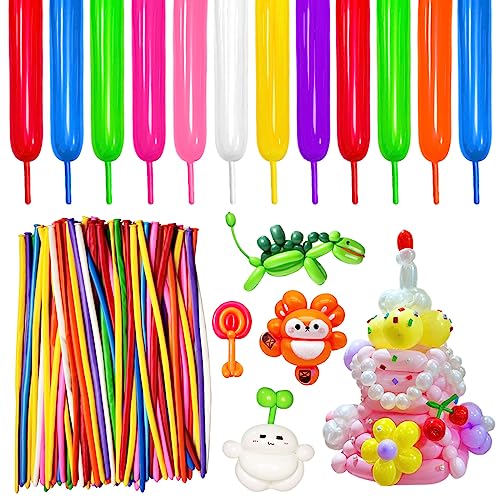 KAWKALSH 260 Long Balloons for Balloon Animals, 100pcs Twisting Balloons for Balloon Garland Animals Modeling Birthday Wedding Party Decorations Multicolor